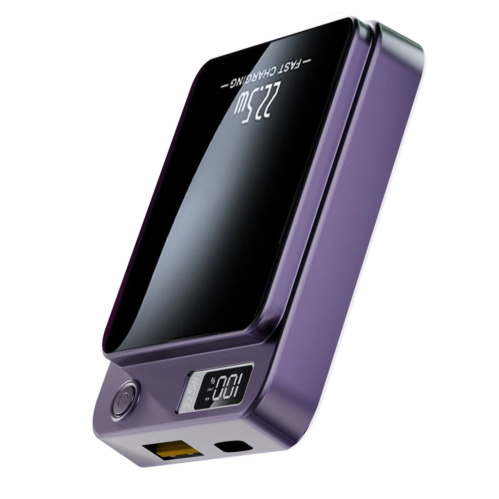 Wireless Power Bank,10000Mah Super Capacity, with LED Power Display, 2 in 1 Portable Magnetic Power Bank, Compatible with Multi Device with Cable, Purple