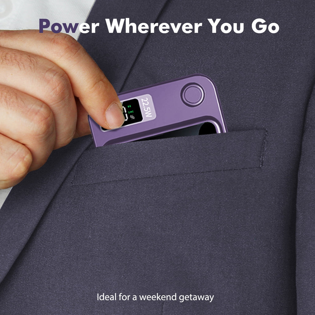 Wireless Power Bank,10000Mah Super Capacity, with LED Power Display, 2 in 1 Portable Magnetic Power Bank, Compatible with Multi Device with Cable, Purple