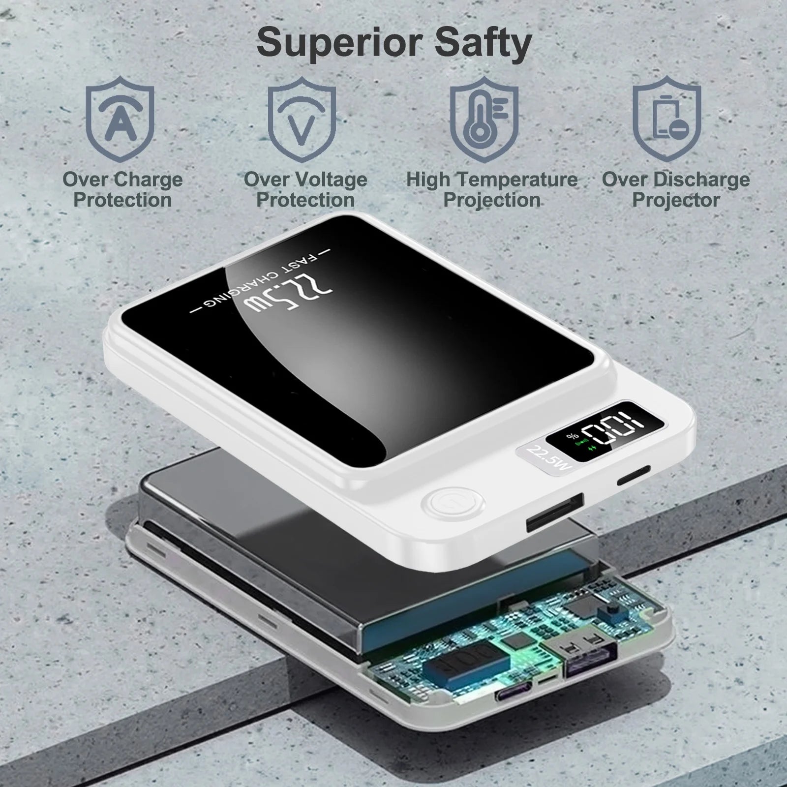 Portable Magnetic Wireless Power Bank,10000Mah 22.5W,2 in 1 Power Bank with LED Power Display, Suitable for Outdoor Emergency Backup Power Bank, Compatible with Iphone and above Series