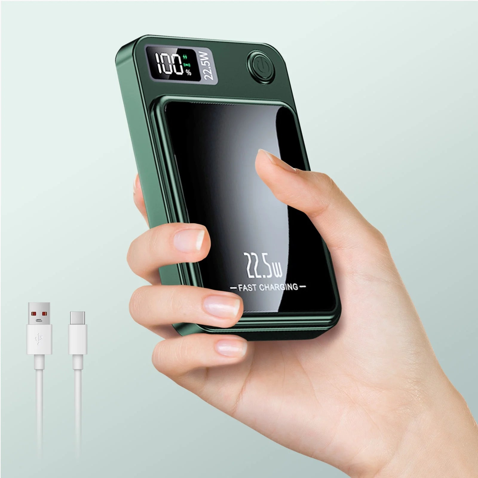 Portable Wireless Power Bank,2 in 1 Magnetic Charger 10000Mah 22.5W, with LED Power Display, Suitable for Outdoor Emergency Backup Power Bank, Compatible with Multi Device, Green