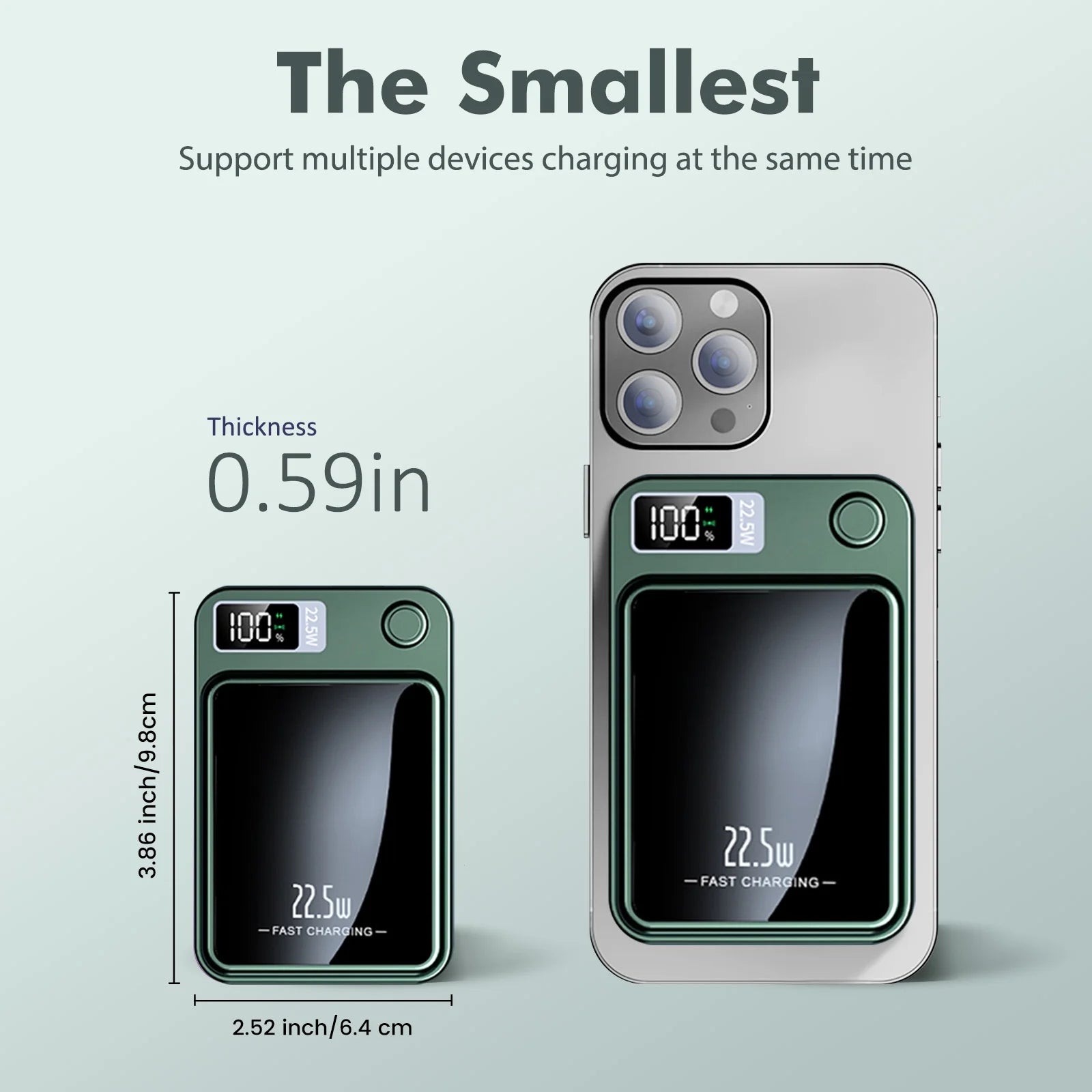 Portable Wireless Power Bank,2 in 1 Magnetic Charger 10000Mah 22.5W, with LED Power Display, Suitable for Outdoor Emergency Backup Power Bank, Compatible with Multi Device, Green