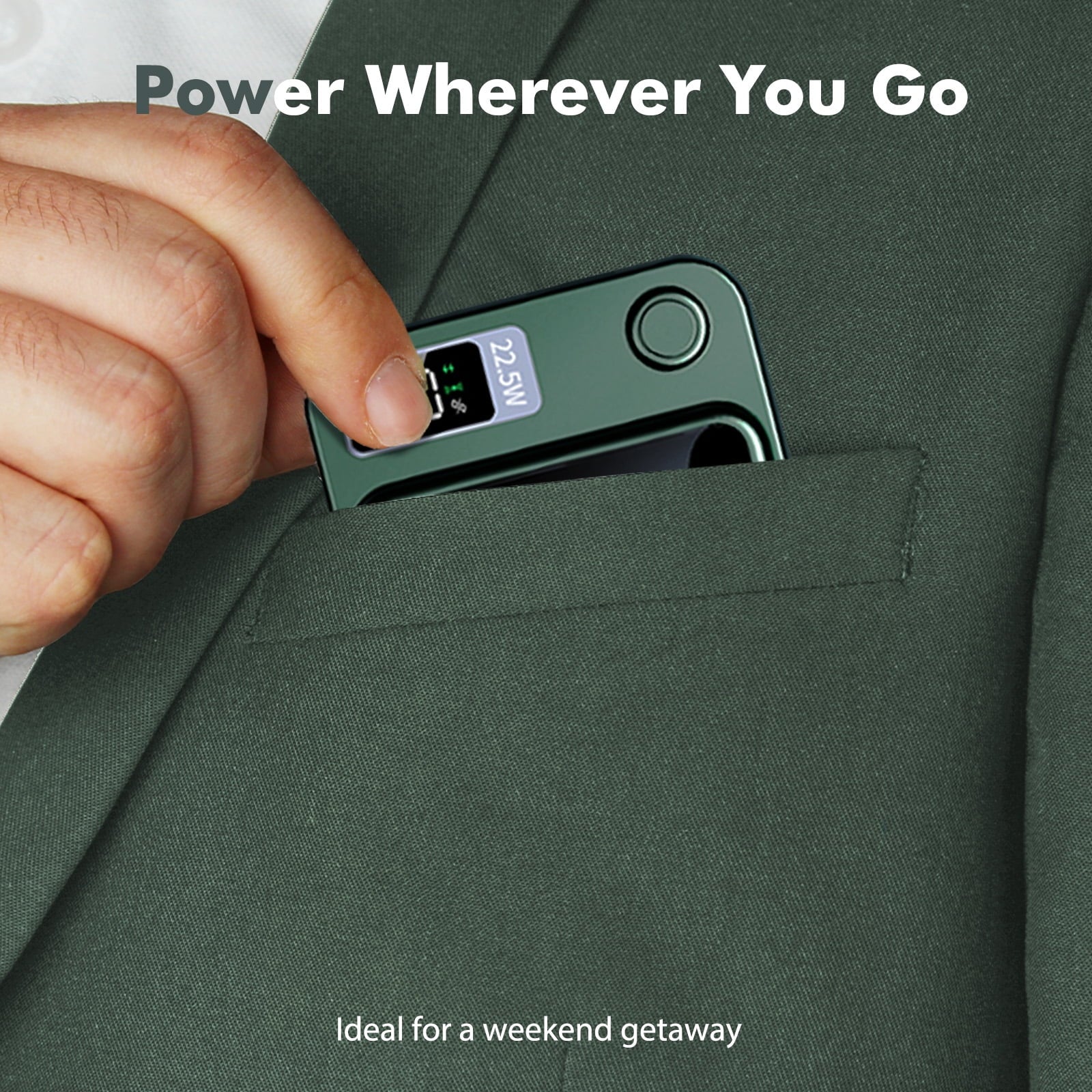 Portable Wireless Power Bank,2 in 1 Magnetic Charger 10000Mah 22.5W, with LED Power Display, Suitable for Outdoor Emergency Backup Power Bank, Compatible with Multi Device, Green