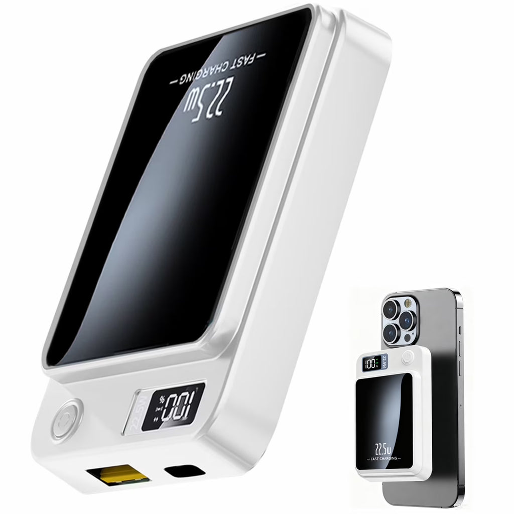 Portable Magnetic Wireless Power Bank,10000Mah 22.5W,2 in 1 Power Bank with LED Power Display, Suitable for Outdoor Emergency Backup Power Bank, Compatible with Iphone and above Series