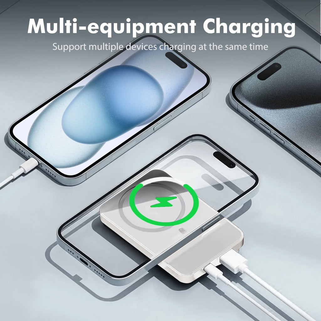 Portable Magnetic Wireless Power Bank,10000Mah 22.5W,2 in 1 Power Bank with LED Power Display, Suitable for Outdoor Emergency Backup Power Bank, Compatible with Iphone and above Series