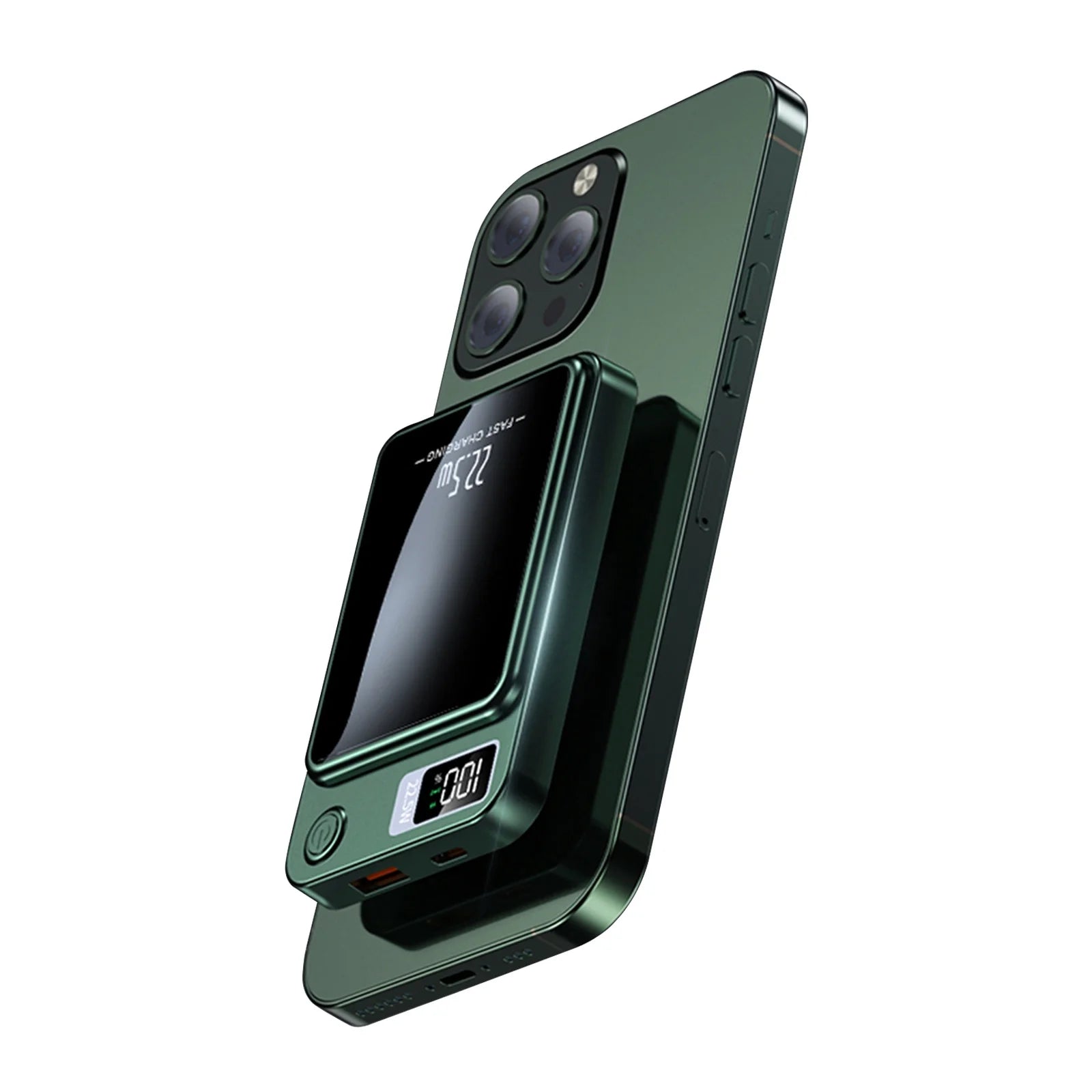 Portable Wireless Power Bank,2 in 1 Magnetic Charger 10000Mah 22.5W, with LED Power Display, Suitable for Outdoor Emergency Backup Power Bank, Compatible with Multi Device, Green