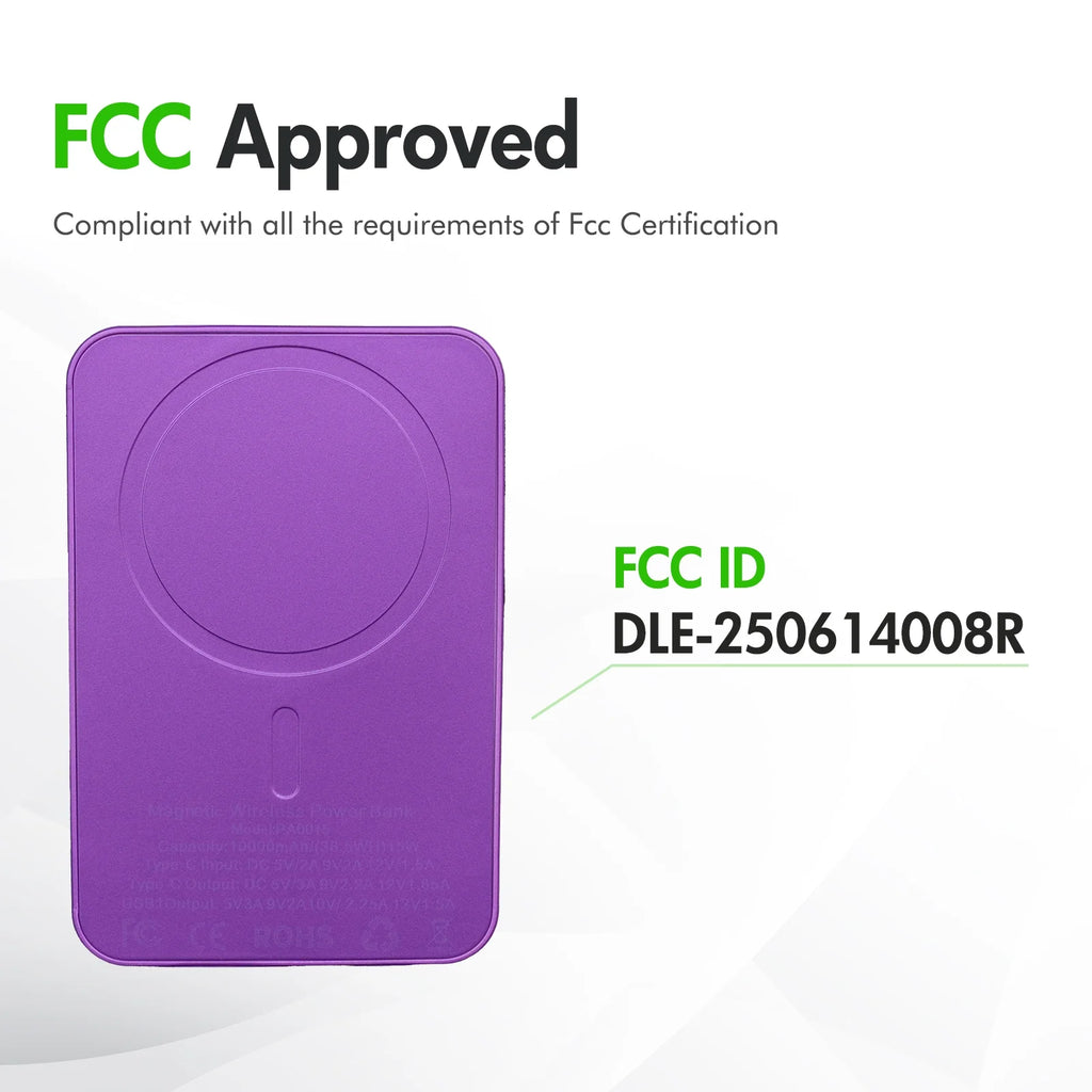 Wireless Power Bank,10000Mah Super Capacity, with LED Power Display, 2 in 1 Portable Magnetic Power Bank, Compatible with Multi Device with Cable, Purple