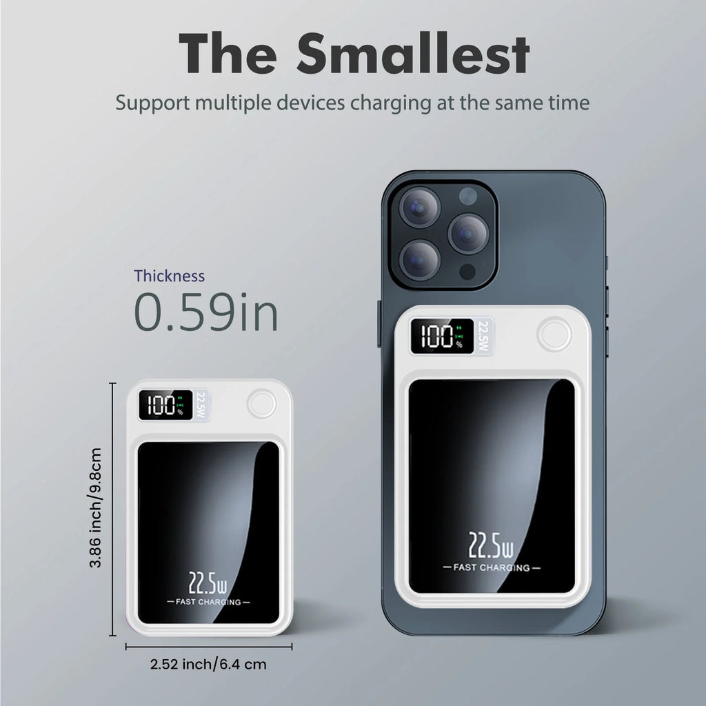 Portable Magnetic Wireless Power Bank,10000Mah 22.5W,2 in 1 Power Bank with LED Power Display, Suitable for Outdoor Emergency Backup Power Bank, Compatible with Iphone and above Series